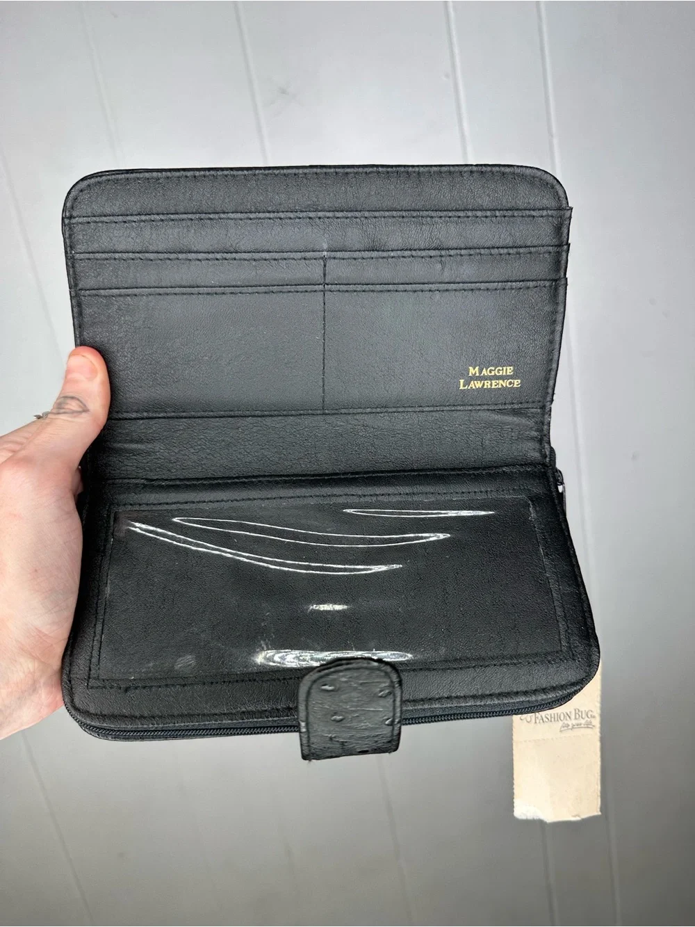 NWT Vintage Maggie Lawrence Black Ostrich Embossed Texture Clutch Wallet
